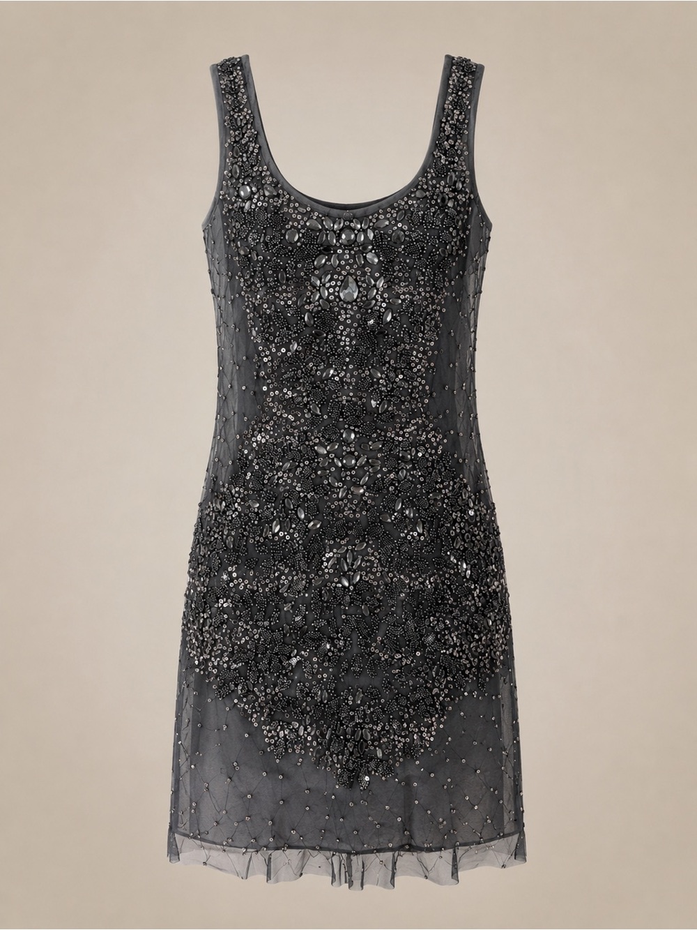 Adrianna Papell Black Beaded Scoop Neck Mini Dress
